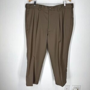 Oak Hill Mens Pleated Dress Pants Brown 42/28 Classic Fit Trousers Business
